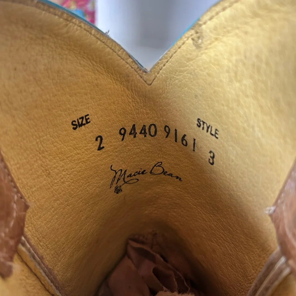 Macie Bean Girls Western Boots Size 2 Floral Embroidered Leather Cowgirl Boots - Picture 8 of 8